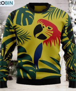 parrot-tropical-leaf-ugly-christmas-holiday-sweater-1