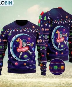 party-astronauts-sit-on-flamingo-floats-at-a-space-ugly-christmas-sweater-party-1