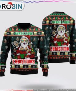 Peace Love Hippie Santa Claus Ugly Christmas Sweater