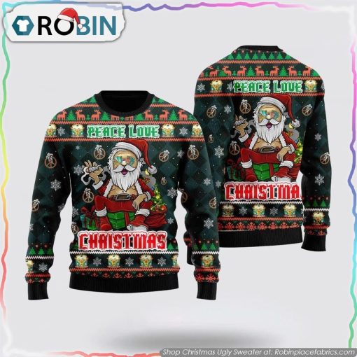 Peace Love Hippie Santa Claus Ugly Christmas Sweater