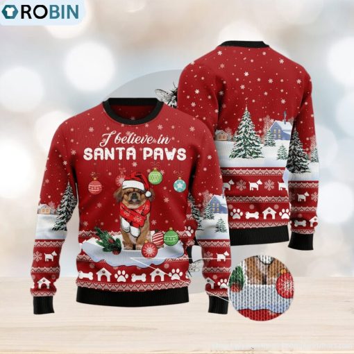 Pekingese I Believe In Santa Paws Ugly Christmas Sweater Gift Men Women