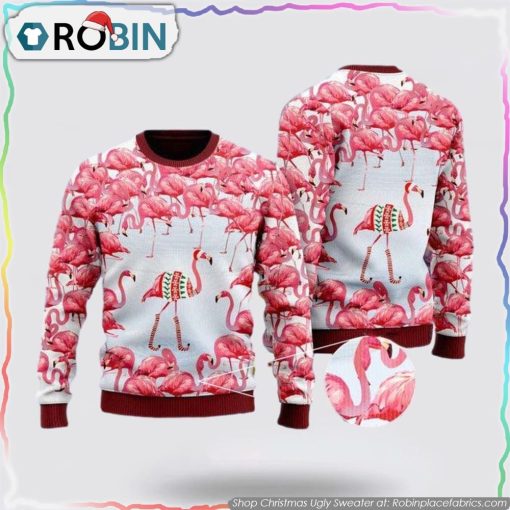 Pink Flamingo Christmas Village Ugly Sweater
