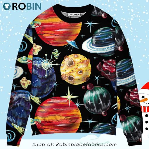 Planet Black Art Style Christmas Ugly Sweater, Sweatshirt
