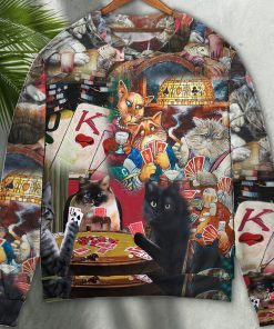 Poker Beautiful Cats Play Poker Christmas Ugly Sweater, Sweatshirt