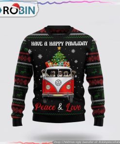 Pug Dogs Carrying Gift Christmas On The Red Car Christmas Ugly Sweater Dog Lover Christmas Sweater