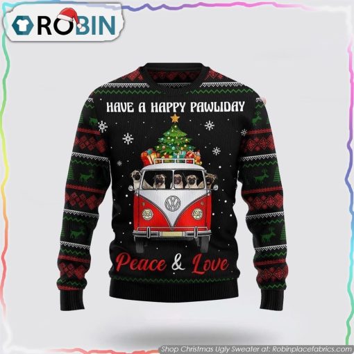 Pug Dogs Carrying Gift Christmas On The Red Car Christmas Ugly Sweater Dog Lover Christmas Sweater