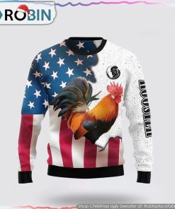 Rooster American Flag Ugly Christmas Sweater Gifts For Pet Lover