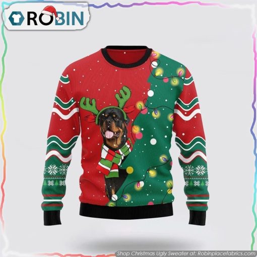 Rottweiler Christmas Tree Christmas Ugly Sweater Pet Lover Christmas Sweater