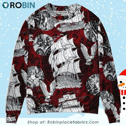 Sailing Ship Old Vintage Anchor Sea Life Christmas Ugly Sweater, Sweatshirt