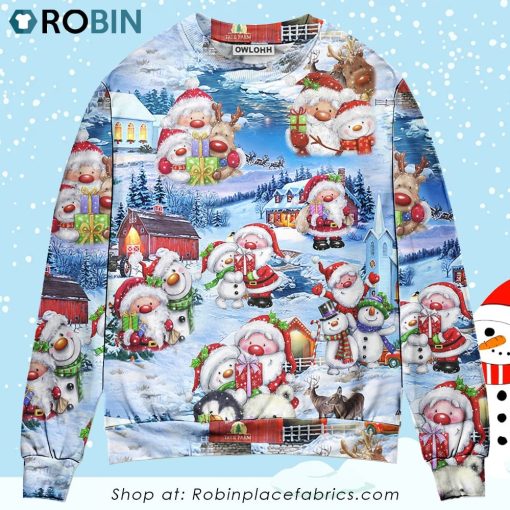 Santa And Snowman Christmas Holiday Ugly Christmas Sweater