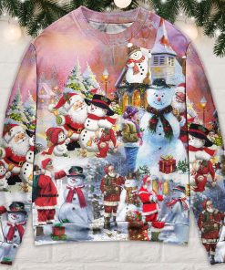 Santa And Snowman Christmas Snow Village Ugly Christmas Sweater