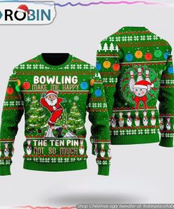 Santa Bowling Go Strike Ugly Christmas Sweater  Christmas Gift For Bowling Enthusiasts