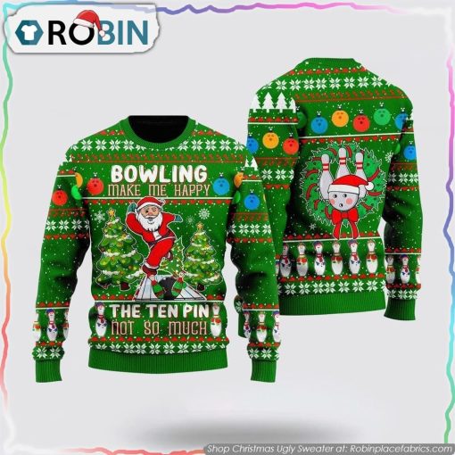 Santa Bowling Go Strike Ugly Christmas Sweater  Christmas Gift For Bowling Enthusiasts
