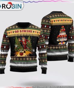 Santa Bowling Go Strike Ugly Christmas Sweater Christmas Gift For Bowling Enthusiasts