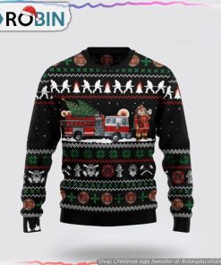 Santa Claus Firefighter Christmas Ugly Sweater Christmas Gifts For Firefighters