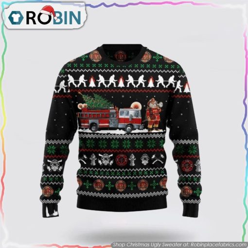 Santa Claus Firefighter Christmas Ugly Sweater Christmas Gifts For Firefighters