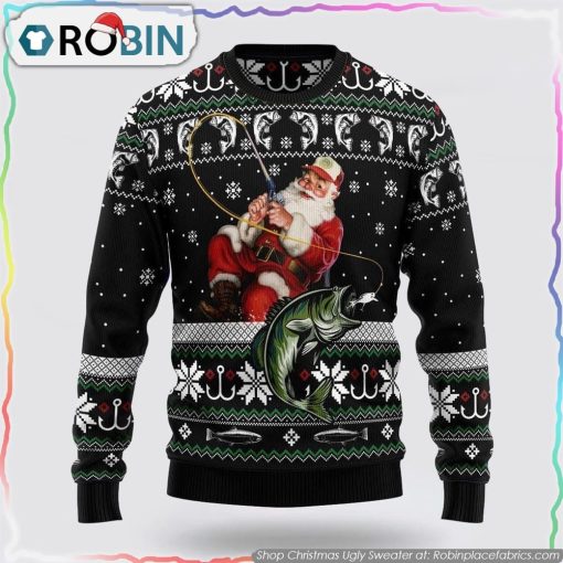 Santa Claus Fishing Ugly Christmas Sweater