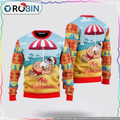 Santa Claus Mele Kalikimaka Beach Ugly Christmas Sweater