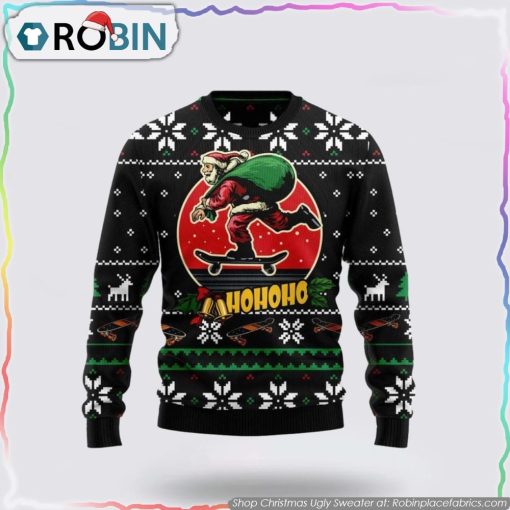 Santa Claus Skateboard Ugly Christmas Sweater