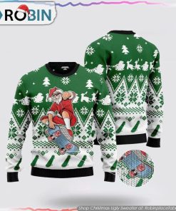 Santa Claus Skateboarding Ugly Christmas Sweater