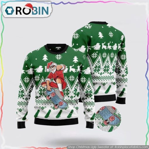Santa Claus Skateboarding Ugly Christmas Sweater