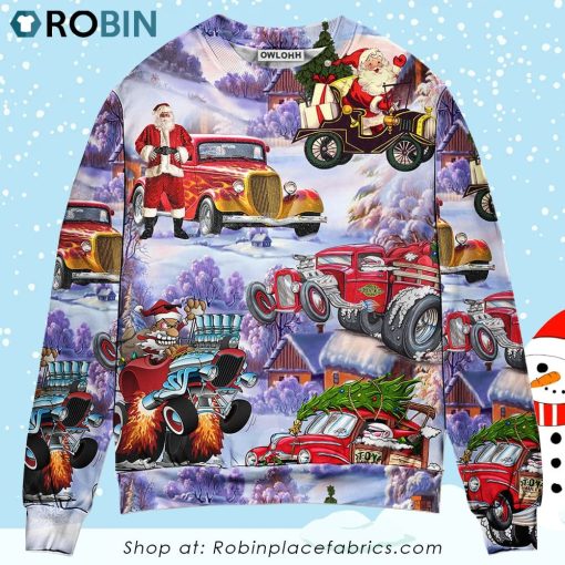 Santa Hot Rod Christmas Tree Merry Xmas Ugly Christmas Sweater