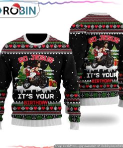 Santa Jesus Ride Motobike Ugly Christmas Sweater Gifts For Christians