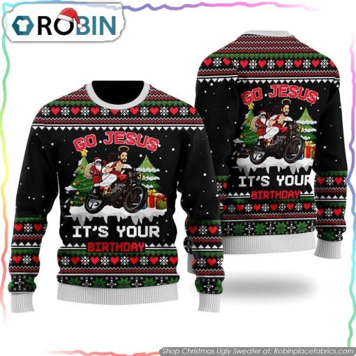 Santa Jesus Ride Motobike Ugly Christmas Sweater Gifts For Christians