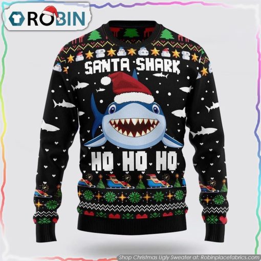Santa Shark Ho Ho Ho Ugly Christmas Sweater Gifts For Pet Lover