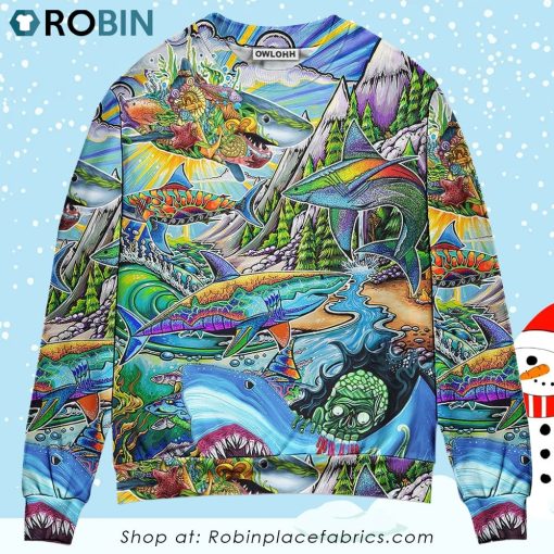 Shark Hippie Colorful Art Peace Christmas Ugly Sweater, Sweatshirt