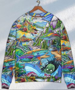 Shark Hippie Colorful Art Peace Christmas Ugly Sweater, Sweatshirt