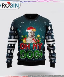 Siberian Husky Oh My Dog Funny Family Christmas Ugly Sweater Dog Lover Christmas Sweater