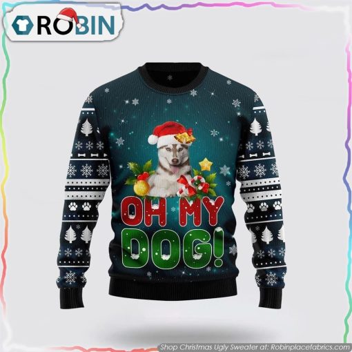 Siberian Husky Oh My Dog Funny Family Christmas Ugly Sweater Dog Lover Christmas Sweater