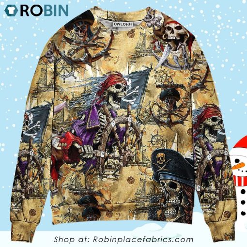 Skull Amazing Pirate Hunting Christmas Ugly Sweater, Sweatshirt
