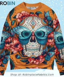 Skull And Butterfly Abstract Vintage Colorful Ugly Christmas Sweater