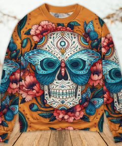 Skull And Butterfly Abstract Vintage Colorful Ugly Christmas Sweater