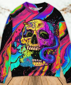 Skull And moth Night Butterfly Neon Style Christmas Ugly Sweater, Sweatshirt