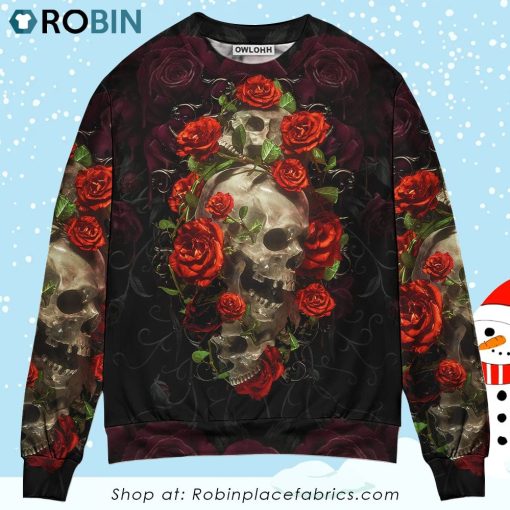 Skull And Roses Art Ugly Christmas Sweater