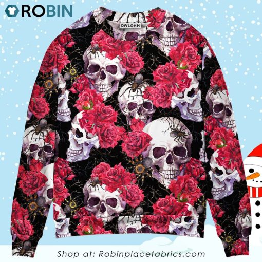 Skull And Roses With Spidy 3D Printed Christmas Ugly Sweater