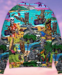 Skull And Tiki Summer Vibe Christmas Ugly Sweater, Sweatshirt