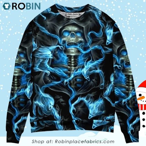 Skull Black Ground Thunder Christmas Ugly Sweater, Sweatshirt