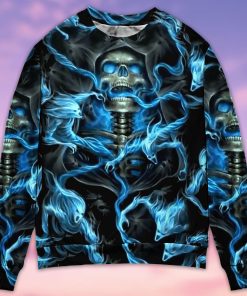 Skull Black Ground Thunder Christmas Ugly Sweater, Sweatshirt