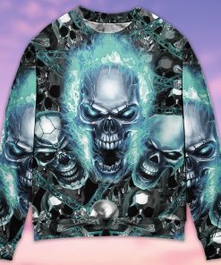 Skull Blue Flame Screaming Ugly Christmas Sweater