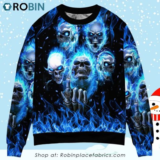 Skull Blue Skull Angry Style Sweater Ugly Christmas Sweater
