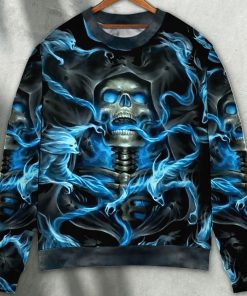 Skull Blue Smoke Flaming Sweater Ugly Christmas Sweater