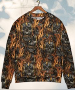 Skull Bullet Head Shot Fire Christmas Ugly Sweater, Sweatshirt