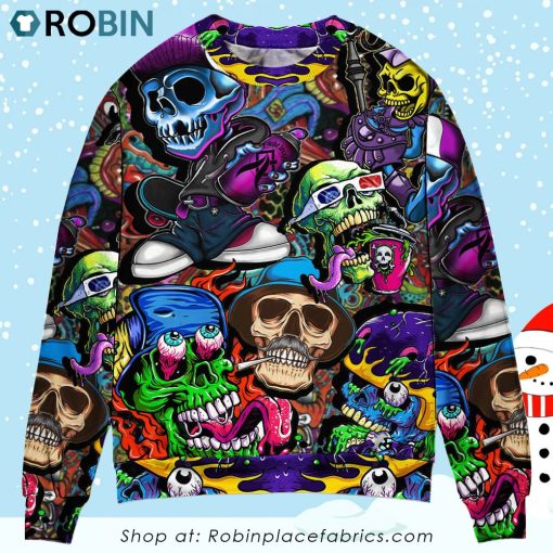 Skull Colorful Mix Style Sweater Christmas Ugly Sweater, Sweatshirt