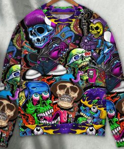 Skull Colorful Mix Style Sweater Christmas Ugly Sweater, Sweatshirt