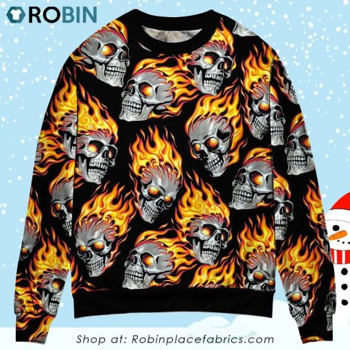 Skull Cool On Fire Christmas Ugly Sweater, Sweatshirt