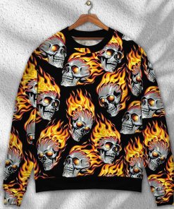 Skull Cool On Fire Christmas Ugly Sweater, Sweatshirt